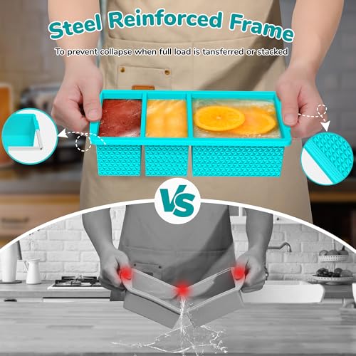 Doasuwish Silicone Freezer Trays with Lids - 2-Pack Blue Meal Prep Molds