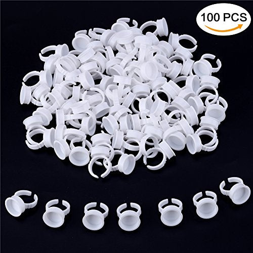 CCINEE 100pcs Disposable Eyelash Extension Glue Rings Adjustable Plastic Holders