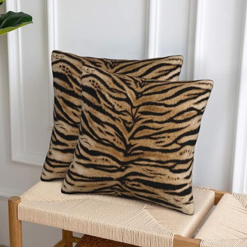 Tiger Texture Print Throw Pillow Covers 18x18 in (Set of 2) - Decorative Cushion Covers for Living Room