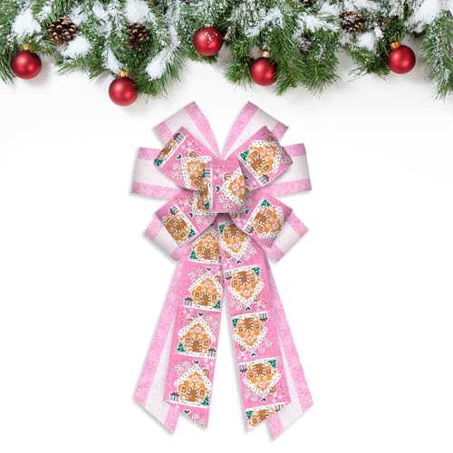 Estivaux 11.4" Pink Glitter Christmas Wreath Bow for Decor
