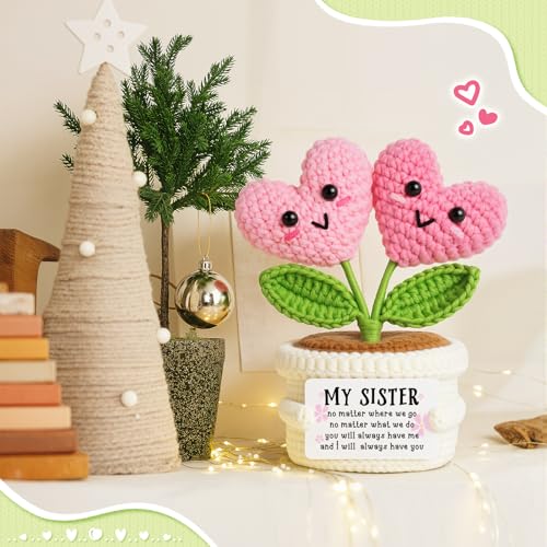 Sister Birthday Gift - Handmade Crochet Double Heart Flower