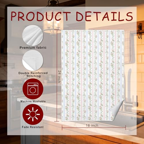 White Floral Kitchen Towels 06, French Country Botanical Hand Tea Towel 16x24
