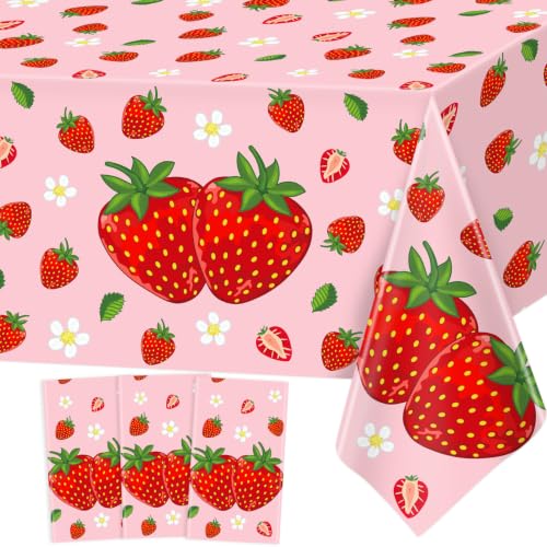 3-Pack Strawberry Tablecloths - Waterproof, 51x86 Inch for Parties