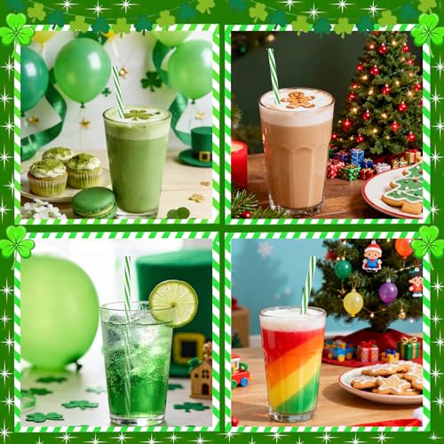 Reusable Green and White Striped Christmas & Holiday Party Drinking Straws Set - 50 Pieces