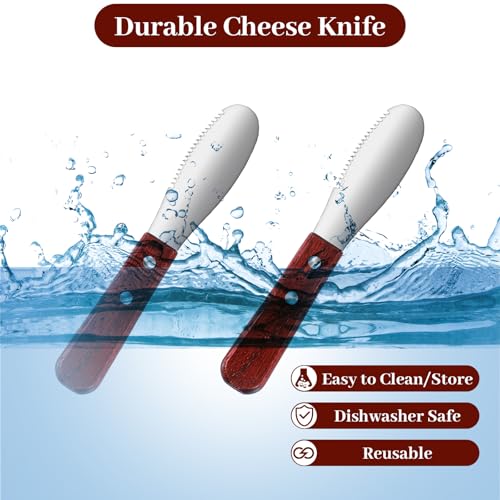 Ouligay Stainless Steel Butter Spreader Knife Set - 2 Pcs with Wooden Handle for Easy Spreading