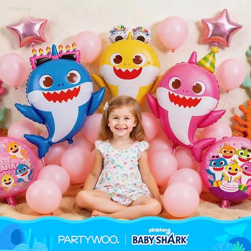 Baby Shark Pink Foil Balloons - 5 Pack for Kids' Birthday Party