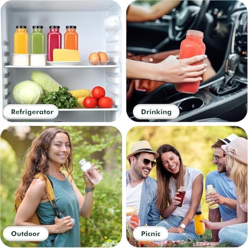 8 oz Glass Juice Bottles with Black Lids - 3 Pack Reusable Storage Jars