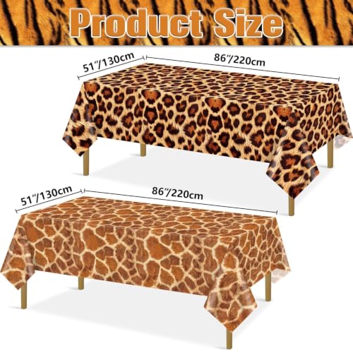 4 Pack Jungle Safari Animal Print Tablecloths - Colorful Wildlife Theme