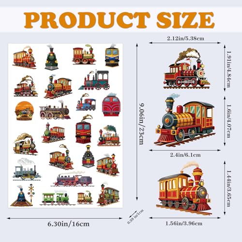 Vintage Train Temporary Tattoos - 8 Sheets Steam Train Party Favors