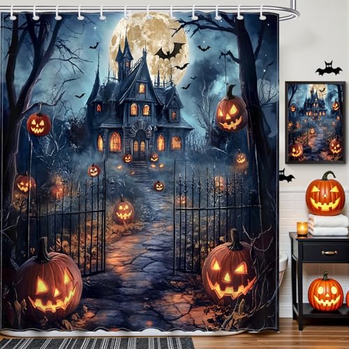 Halloween Castle Shower Curtain - Scary Night Design, 72x72