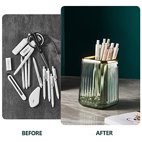 Lebenrich Square Green Makeup Brush Holder Organizer - Acrylic Vintage Design