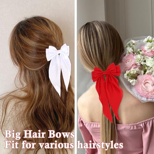 AMCAMI 6-Piece Large Long Tail Hair Bow Clips Set, Red Black White