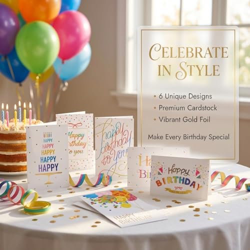 Oletx 12-Pack 4x6 Inch Assorted Birthday Cards with Envelopes and Stickers