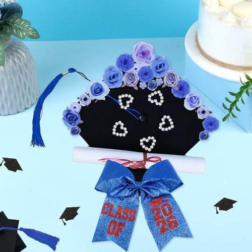 Class of 2026 Blue Glitter Graduation Cap Bow Decoration