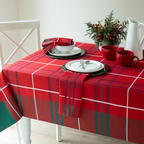 Holiday Plaid Tablecloth - Red 84 x 60 Inches Rectangular - Benson Mills Bristol