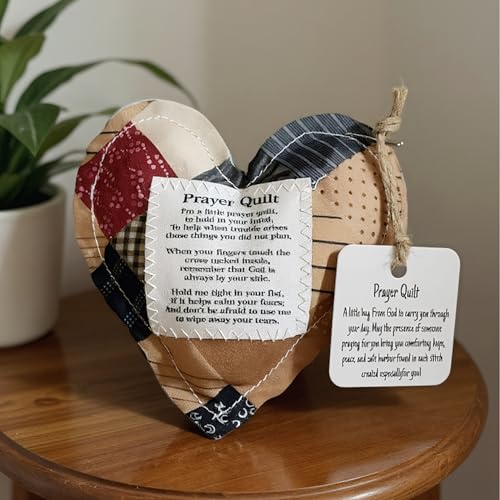 Mini Prayer Quilt Set - 2 Heart-Shaped Quilts with Cross, 4x4 inches