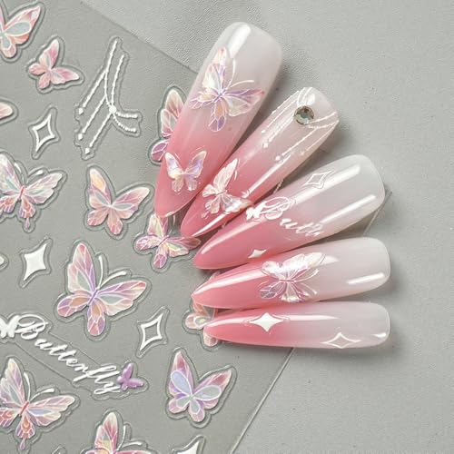 5D Embossed Butterfly Nail Art Stickers Pink Spring Manicure Decals