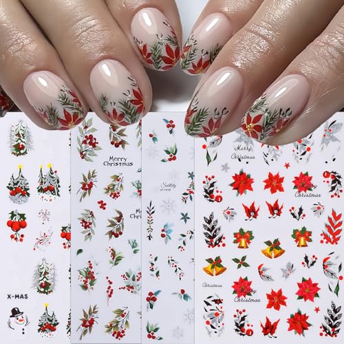 SHUXILIN Christmas Holly & Snow Tree Nail Art Stickers Decals