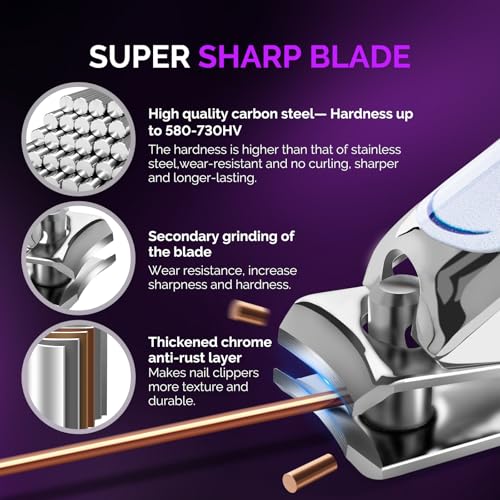 MelodySusie 2-in-1 Nail Clippers Set - Ultra Sharp Stainless Steel Fingernail and Toenail Cutter with Built-in File, Purple