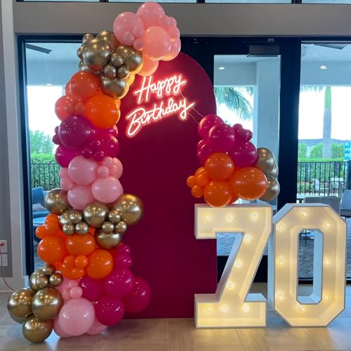 Hot Pink, Orange & Gold Balloons - 60pcs 12 Inch Birthday Party Decor