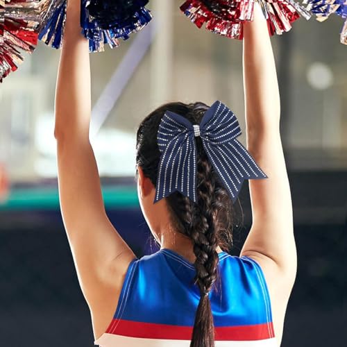 6 Pcs Navy Glitter Cheer Bows with Elastic Ponytail Holder for Girls
