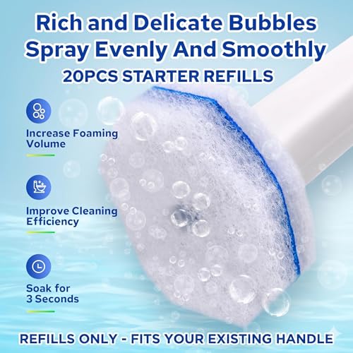 20-Pack Disposable Toilet Brush Refills - Universal Fit Scrubber Heads