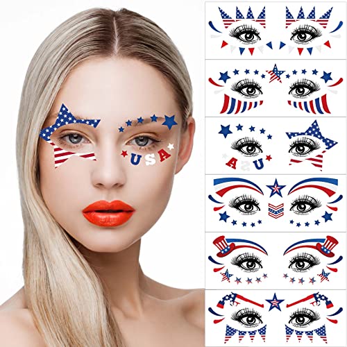 10-Pack Fourth of July Temporary Face Tattoos Patriotic Party Supplies