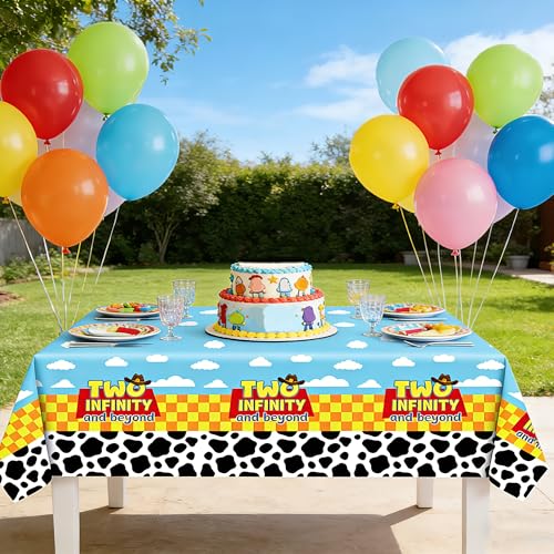 3 Pack Cartoon Story Birthday Party Tablecloths - Blue Yellow