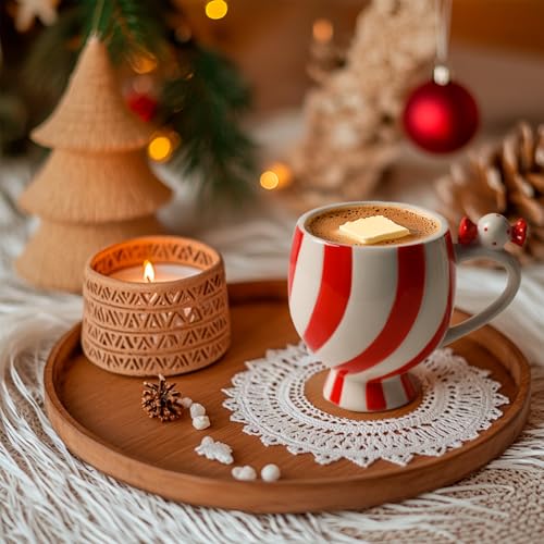 Christmas Candy-Shaped Ceramic Mug - 12 OZ Holiday Coffee & Tea Cup with Handle - Gift Ready