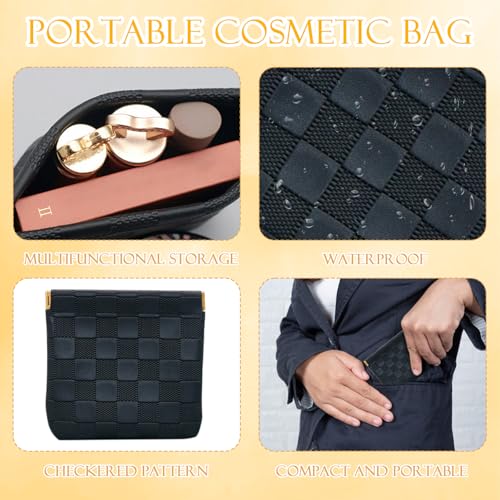 Small Checkered Makeup Pouch 2-Piece Set Waterproof Travel Bag