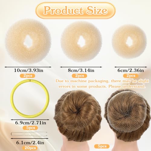 JJUNW 36-Piece Hair Bun Maker and Styling Set with Nets, Bands, and Pins