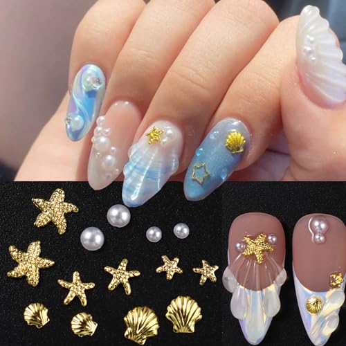 Ocean Nail Charms Starfish Seashell Pearls Mixed 3D Manicure Gems