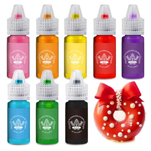 Oil Based Food Coloring Set 8 Vibrant Edible Dyes for Cake & Baking - 0.25 Fl Oz Pack of 8 - PAVADOR