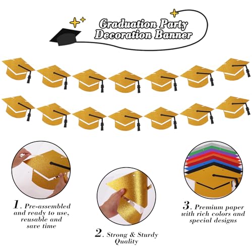 Pre-Strung Glitter Graduation Cap Banner for Class of 2026
