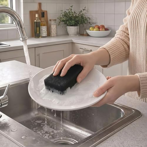 Black Non-Scratch Dish Sponges - 6-Pack for Kitchen Cleaning