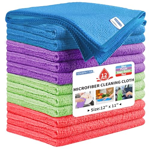 HOMERHYME Microfiber Cleaning Cloths, 12 Pack Multicolor Lint-Free Rags