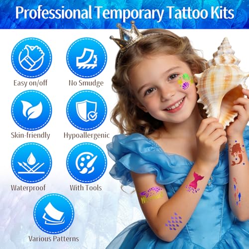 157pcs Mermaid Temporary Tattoo Stencils for Kids Body Paint