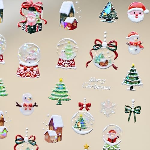 Tnbuokas 5D Christmas Nail Stickers Self-Adhesive Holiday Snowman Decals