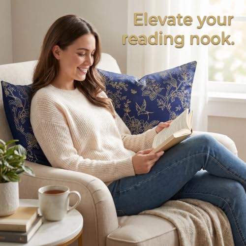 Blue and Gold Velvet Throw Pillow Covers 18x18 - 2-Pack