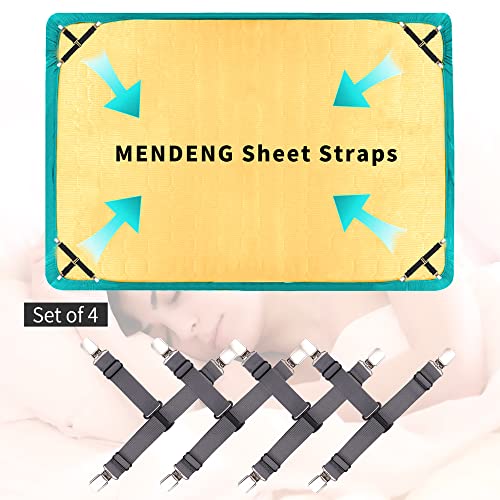MENDENG Grey Bed Sheet Holder Garters - Adjustable Sheet Clips for Queen