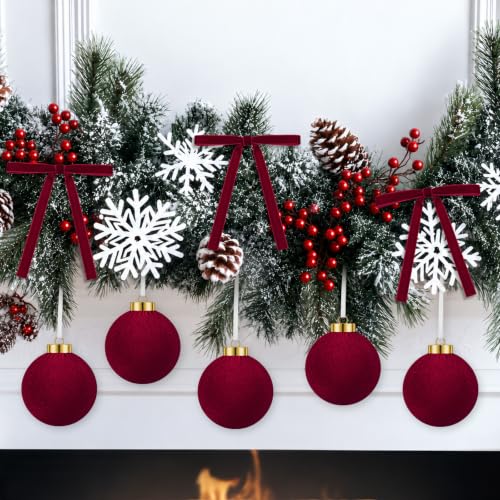 Burgundy Christmas Velvet Ornament Set with Balls Bows & Berries - 51 Pieces