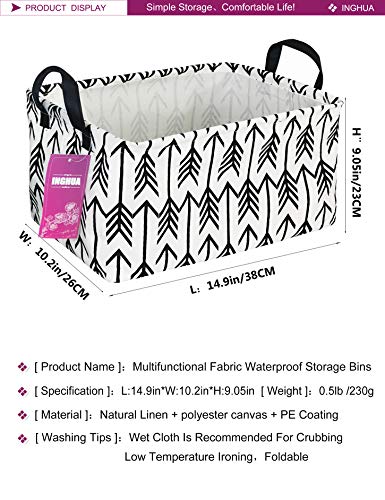 Rectangular Black Linen Storage Basket with Handles - 14.9"