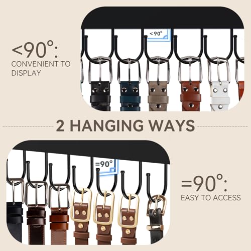 HOMEBROS Wall Mount Belt Hanger - Wooden Closet Belt Organizer, Black (2 Pcs)