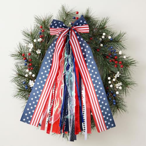 Patriotic 29.5 Inch Wreath Sash with Clip-On Star for 4th of July