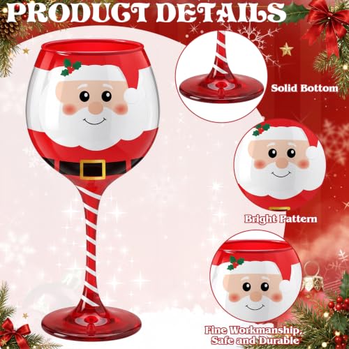 Christmas Wine Glasses Set - 8 Pcs 16.8 oz Holiday Stemware with Santa & Reindeer Designs - Variation: Classic