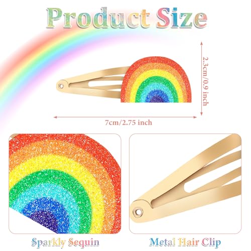 Glitter Rainbow Hair Clips 6-Pack Metal Snap Barrettes for Women