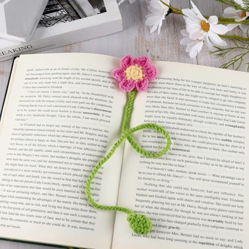 TUCEWP Handmade Crochet Pink Flower Bookmark for Book Lovers and Readers
