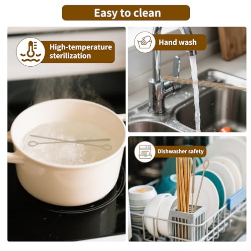 Vodvob 2-Piece Silicone Straw Cleaner Brush Set - Brown, Bendable Steel Core