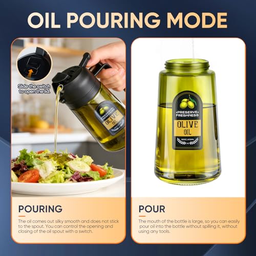 WANKODA 2-in-1 Olive Oil Sprayer & Dispenser Bottle - 16 Oz, Olive