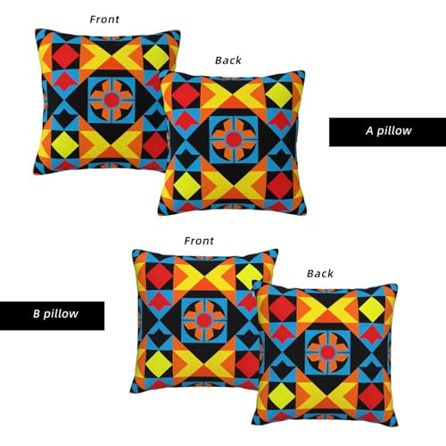 Colorful African Ethnic Print Throw Pillow Covers 18x18 - Set of 2